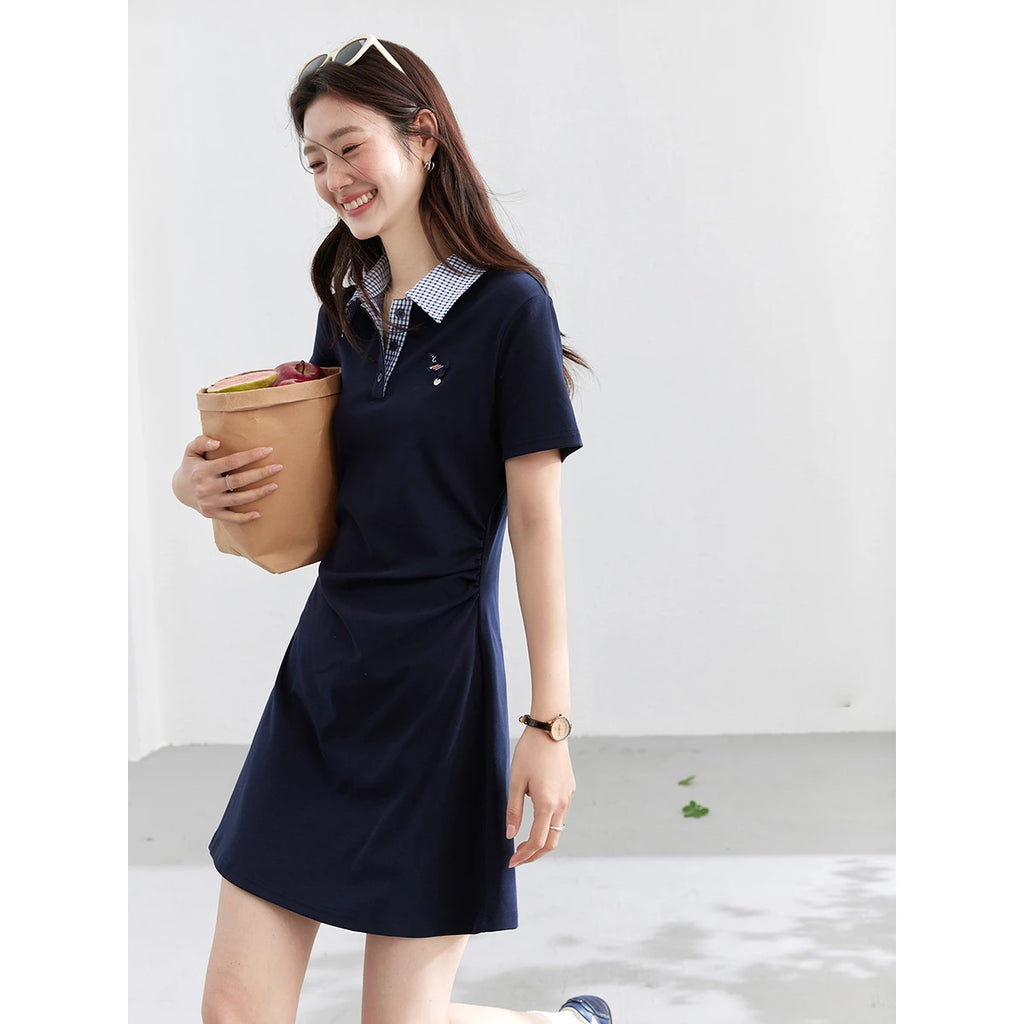 Contrast-Collar Polo Mini Dress