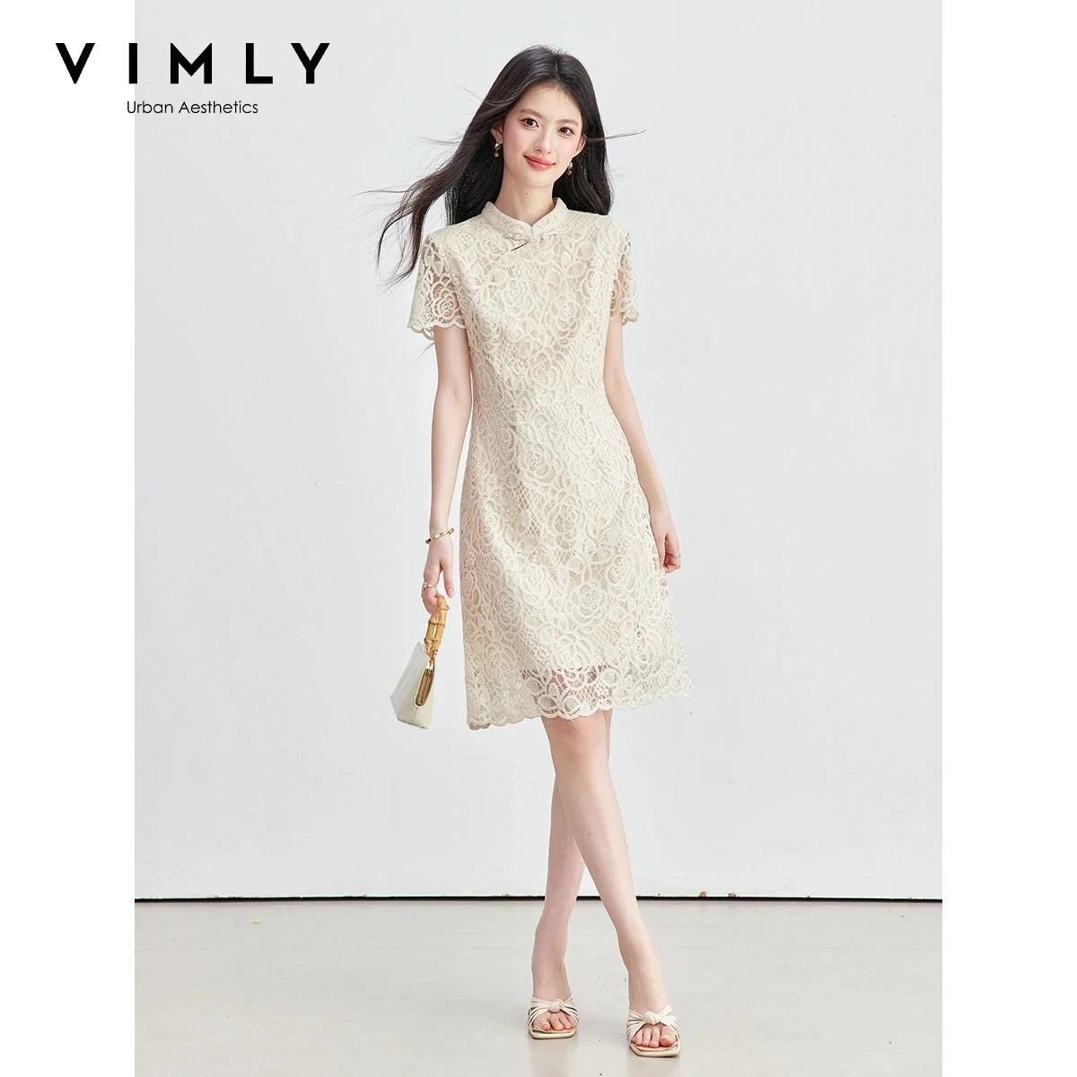 Lace Frog-Button Mini Dress
