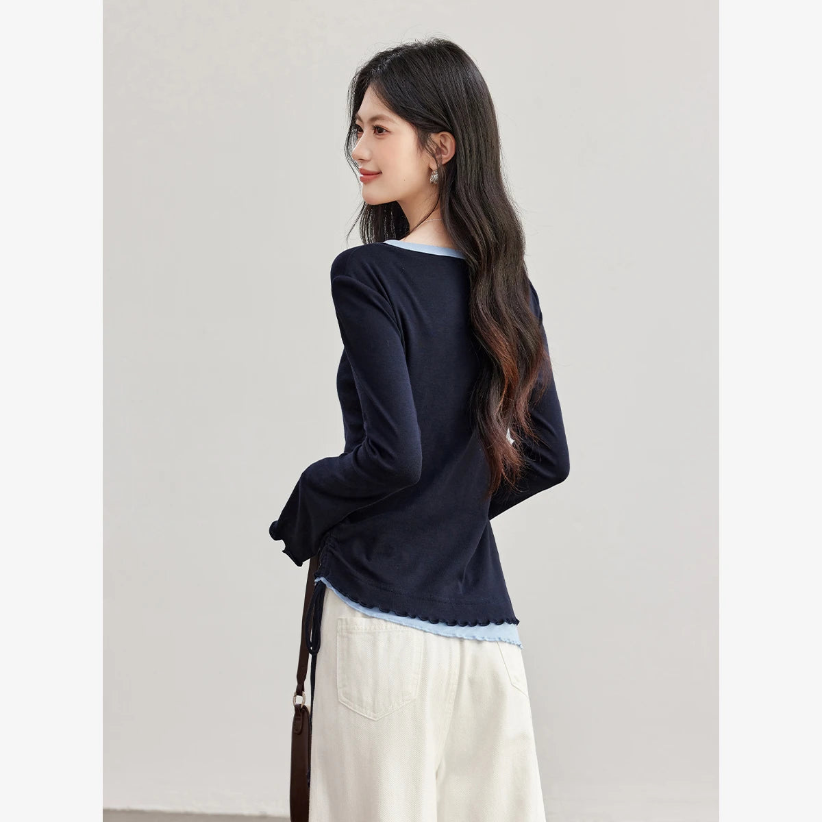 Layered Tie-Hem Long-Sleeve Top