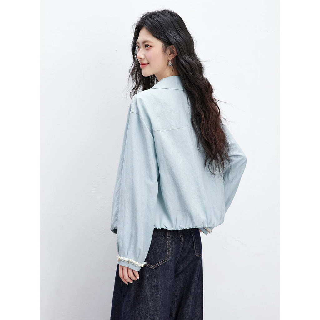 Zip-Front Cropped Shirt Jacket
