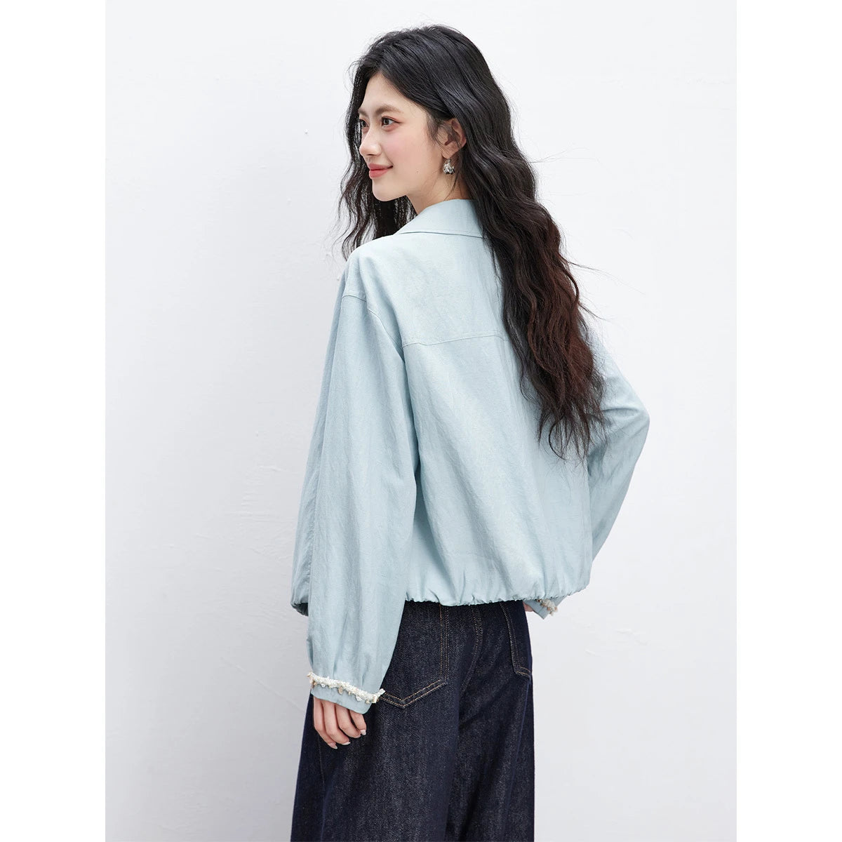 Zip-Front Cropped Shirt Jacket
