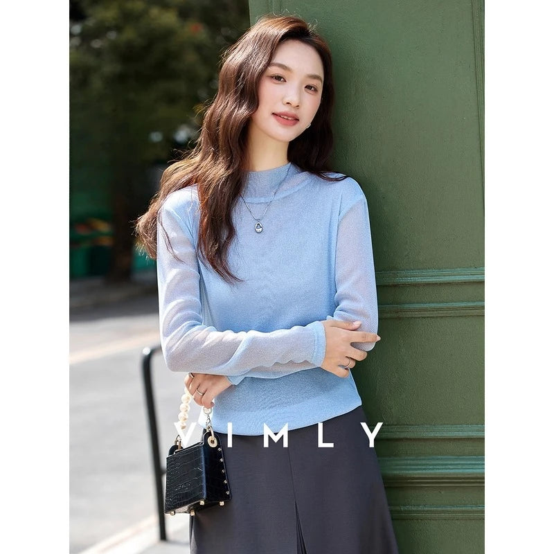 Shimmer Mock-Neck Long-Sleeve Top