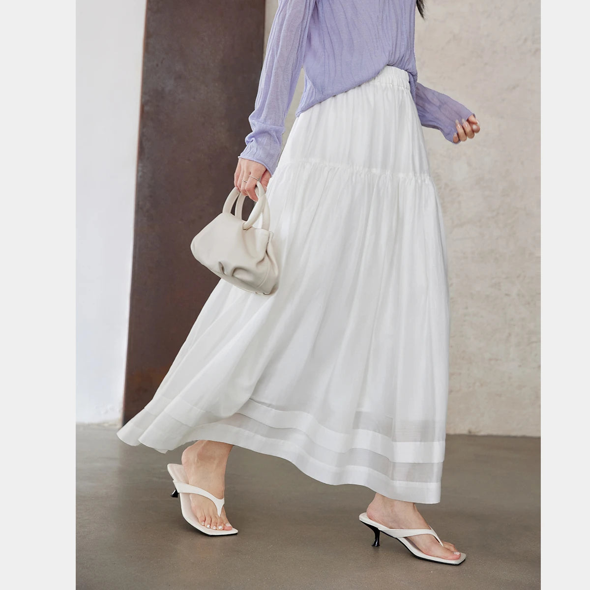 Relaxed Pleated Midi Skirt