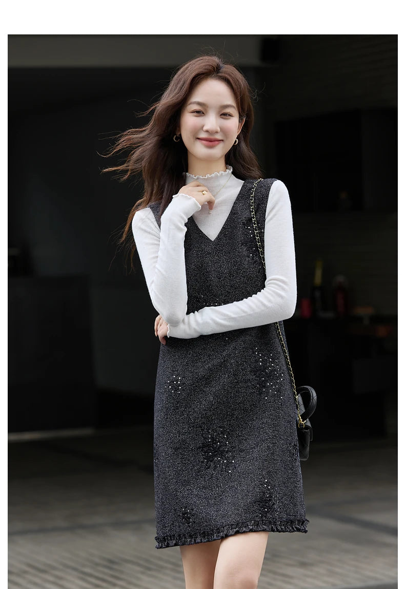 V-Neck Embellished Sleeveless Mini Dress