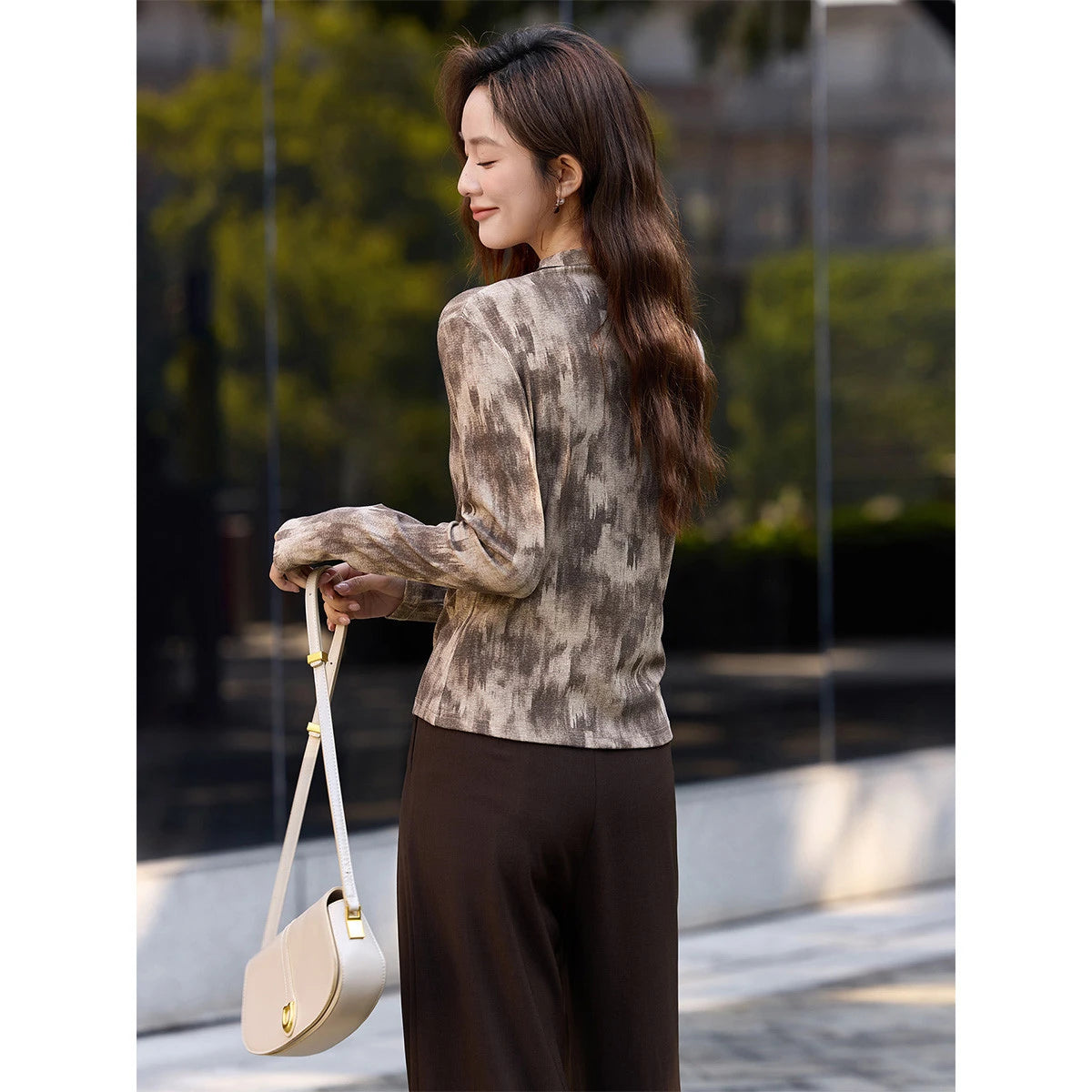 Abstract-Print Mock-Neck Top