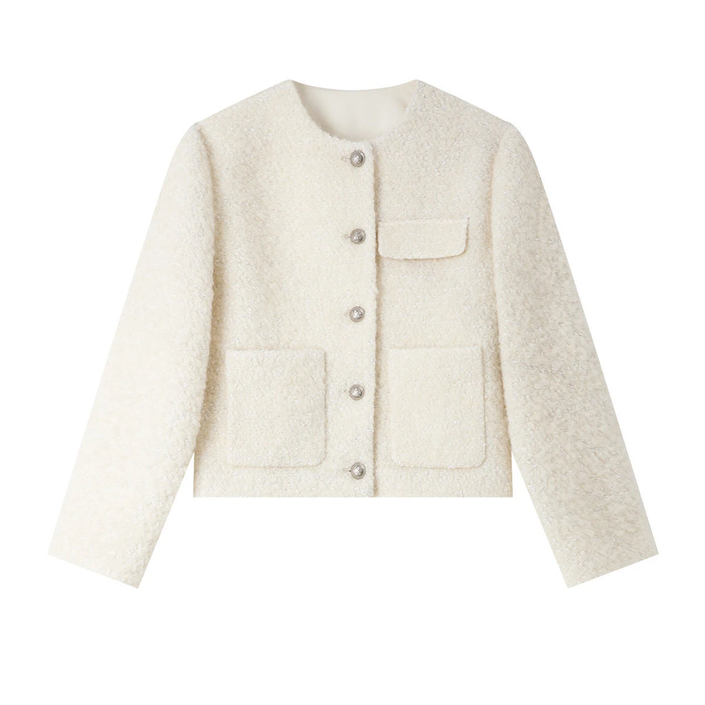 Textured Pocket-Front Collarless Jacket