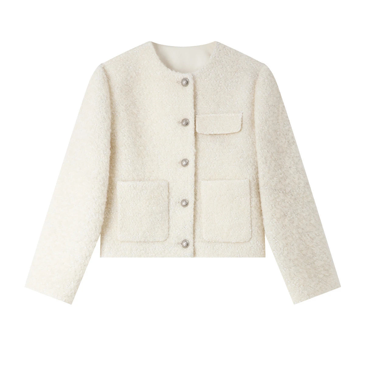 Textured Pocket-Front Collarless Jacket