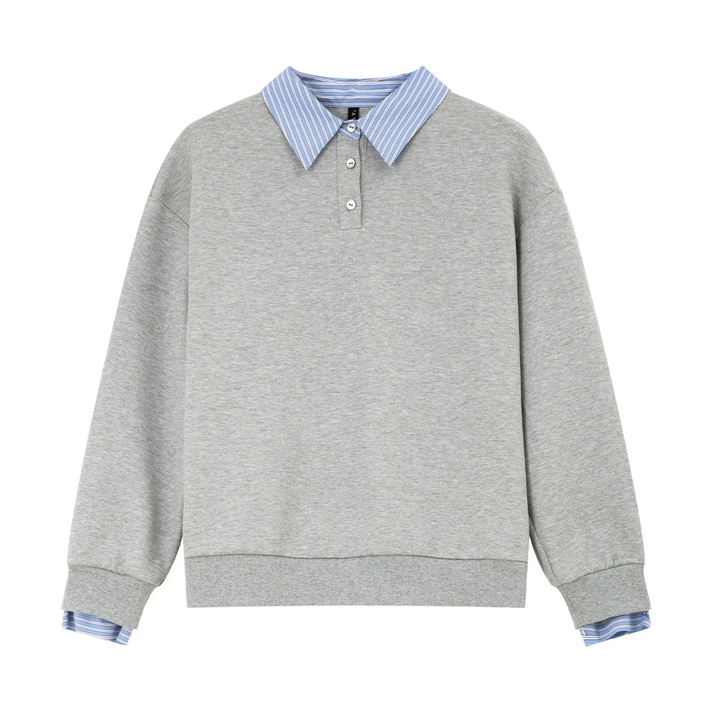 Layered Polo-Collar Sweatshirt