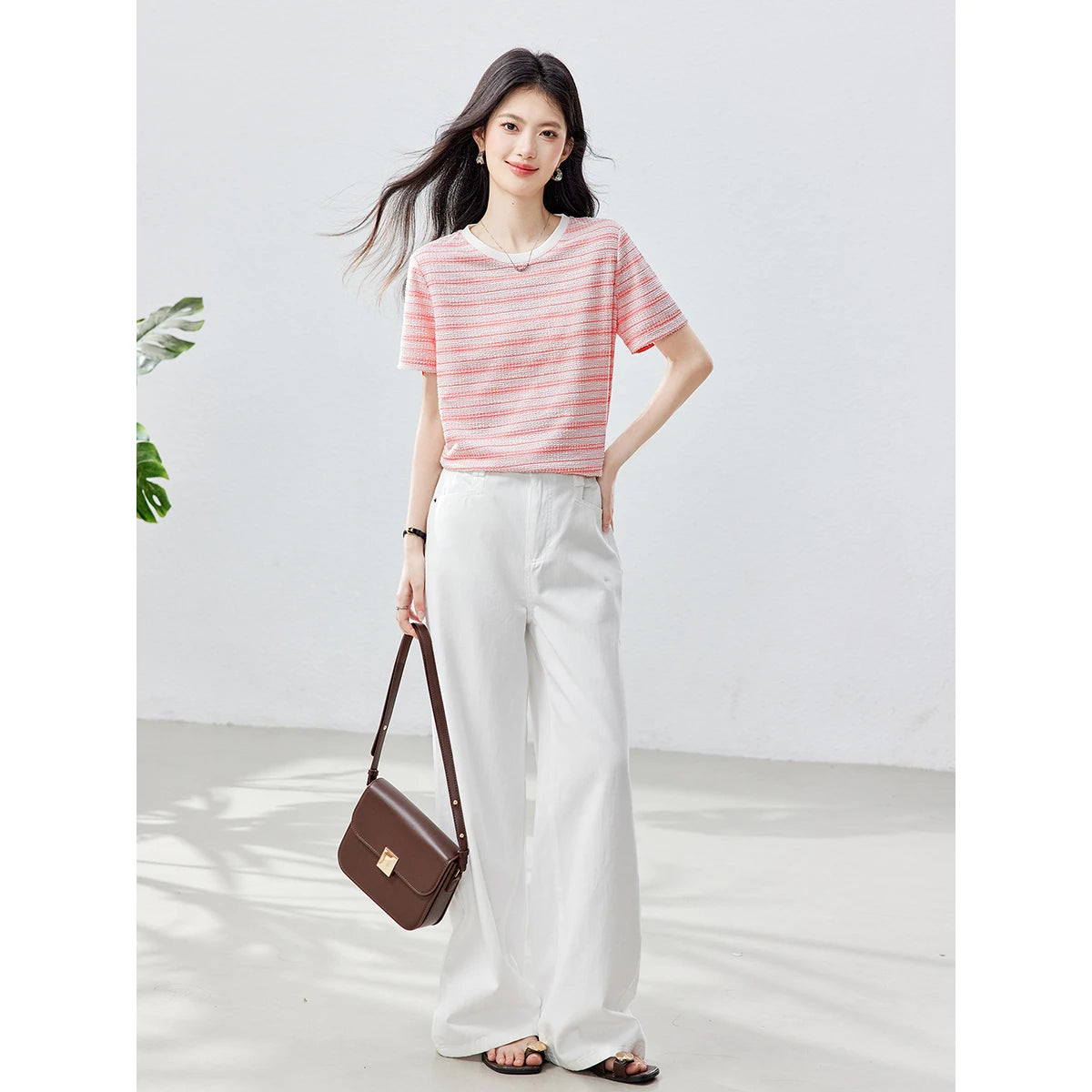 Ribbed Striped Crew-Neck Tee