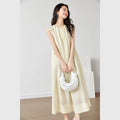 Sleeveless Pleated Shift Midi Dress