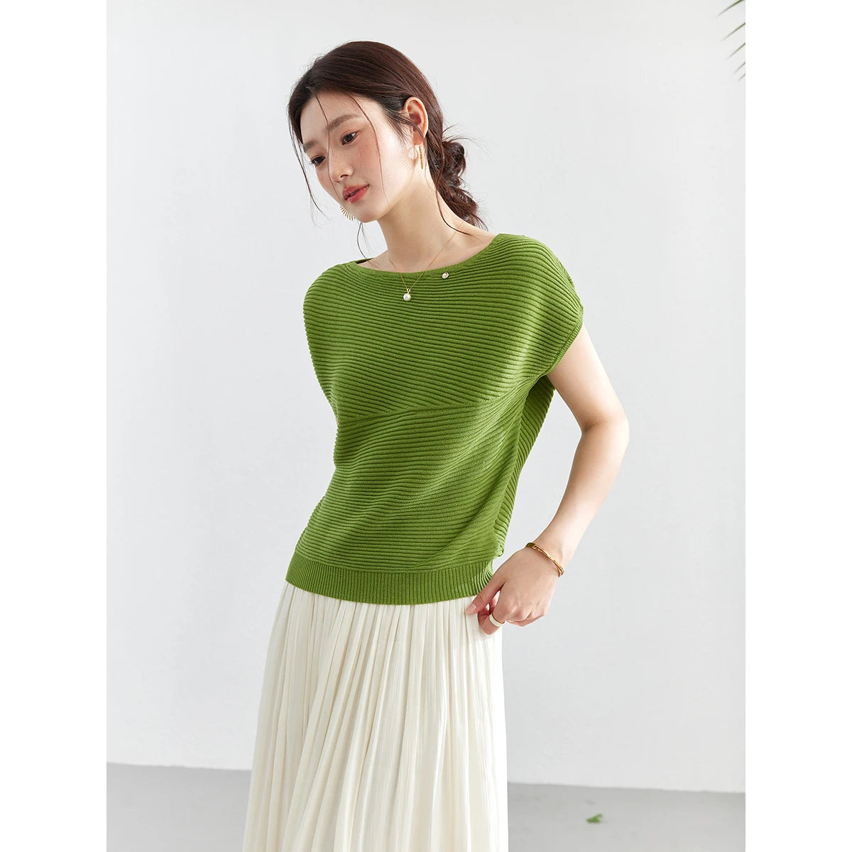 Textured Dolman-Sleeve Knit Top