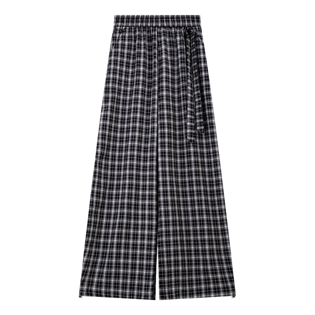 Small-Check Wide-Leg Trousers