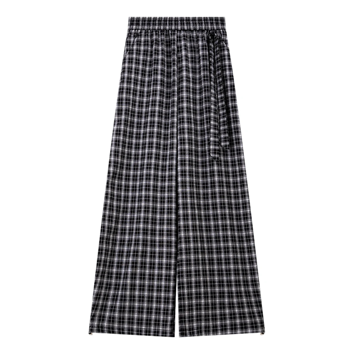 Small-Check Wide-Leg Trousers