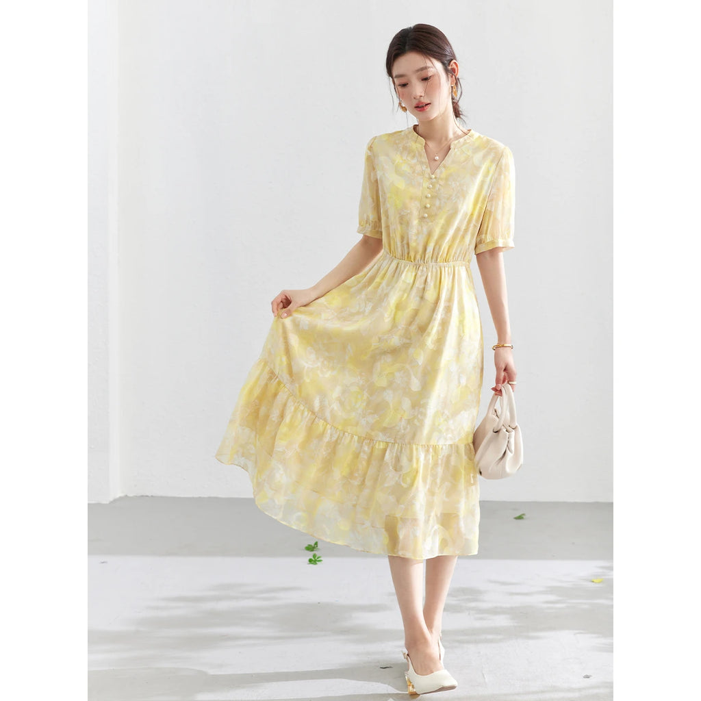 Floral Ruffle-Trim Midi Dress