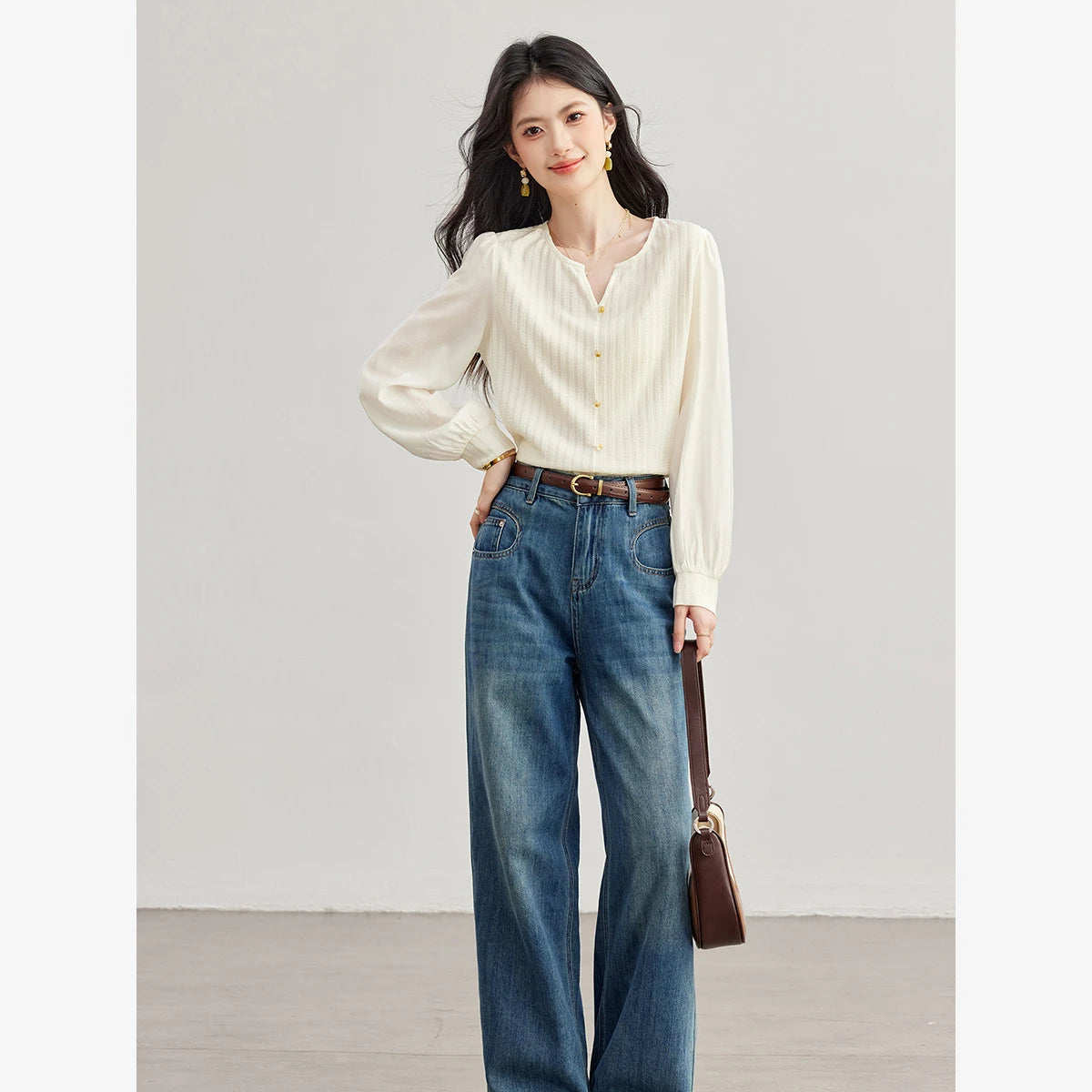 Textured Stripe Button-Front Knit Top