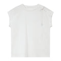 Asymmetric Frog-Button Cap-Sleeve Tee