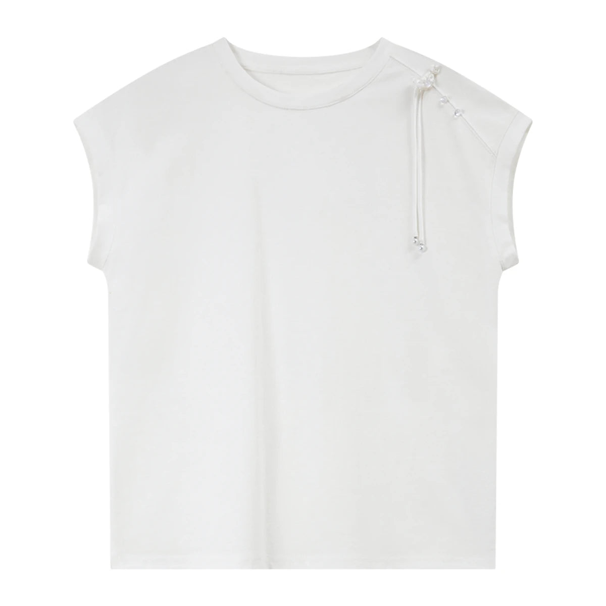 Asymmetric Frog-Button Cap-Sleeve Tee