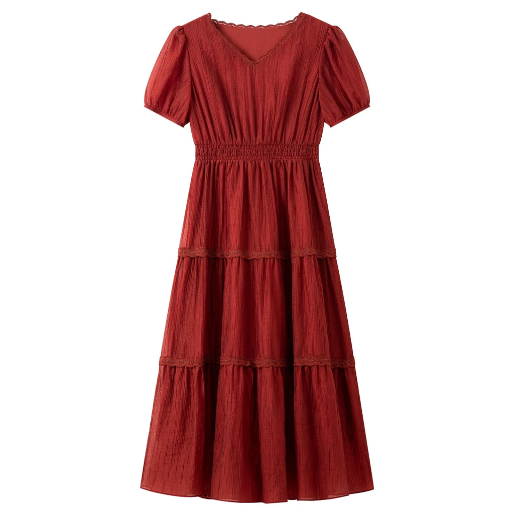 Smocked-Waist Tiered Midi Dress