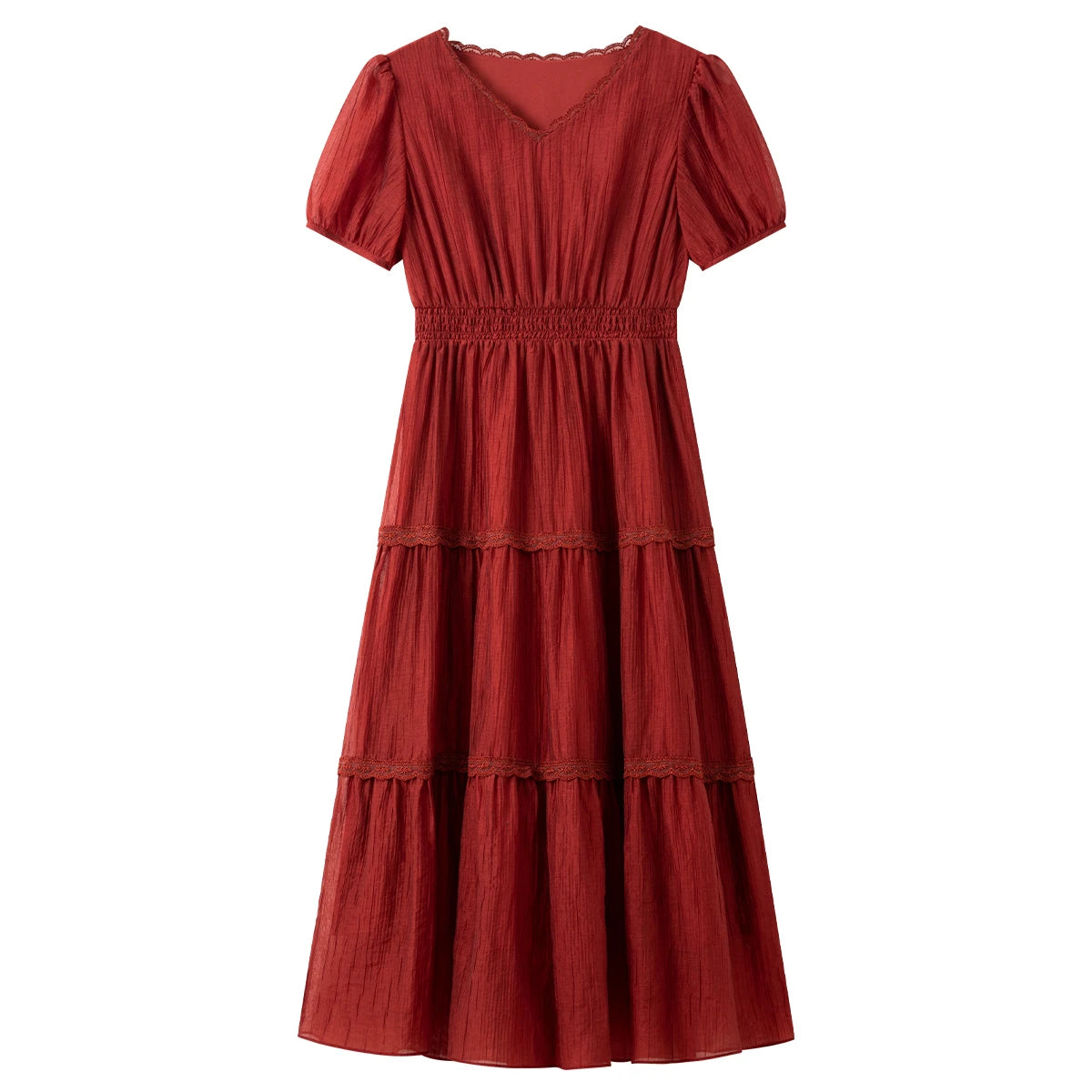 Smocked-Waist Tiered Midi Dress