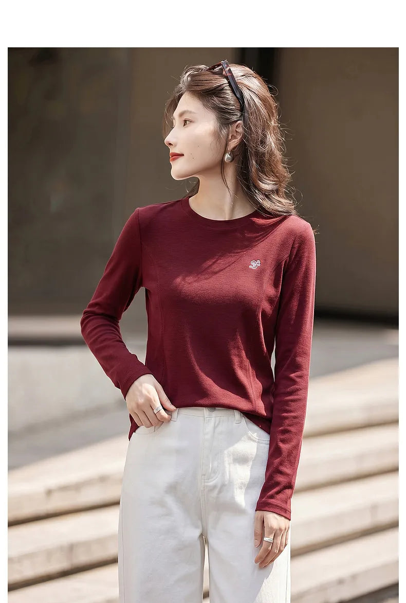 Embroidered Crew-Neck Long-Sleeve Tee