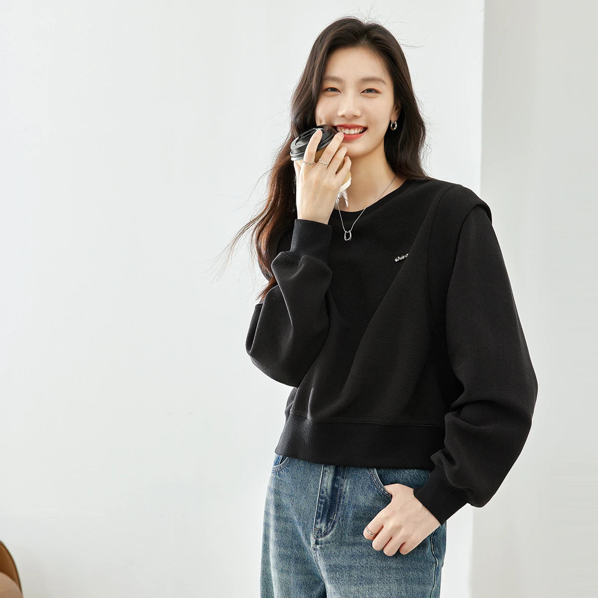 Cropped Drop-Shoulder Sweatshirt