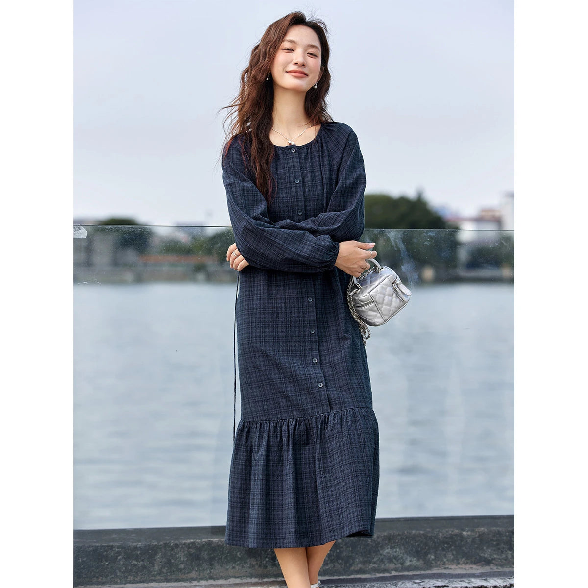 Belted Plaid Drop-Waist Dress