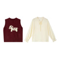 Layered Horse-Embroidered Vest Set