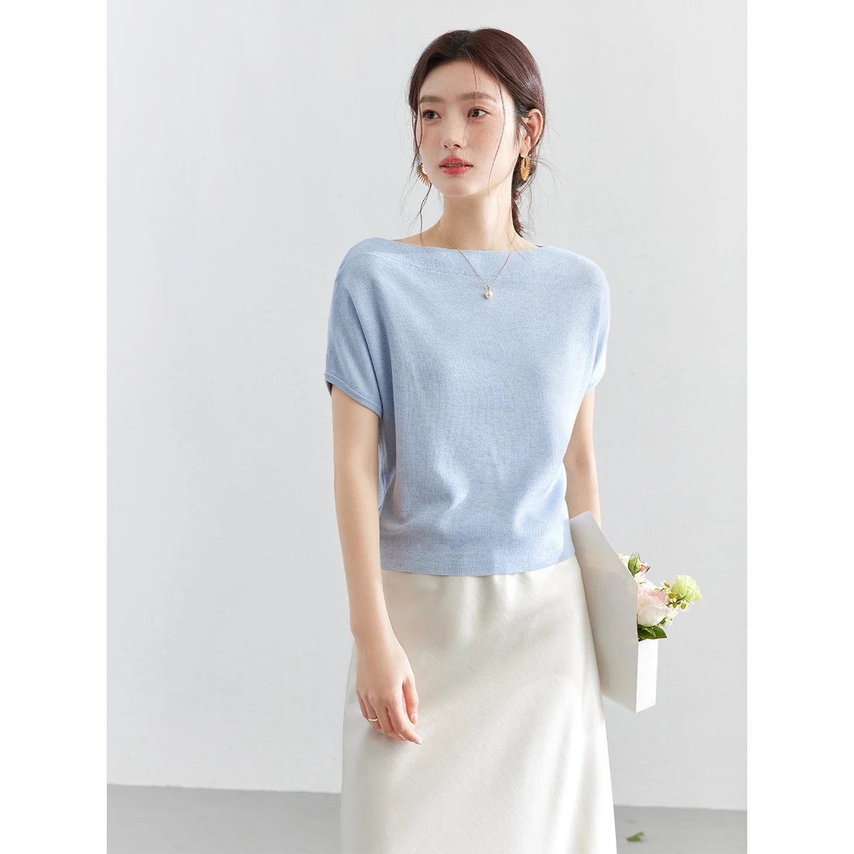 Off-Shoulder Dolman-Sleeve Knit Top