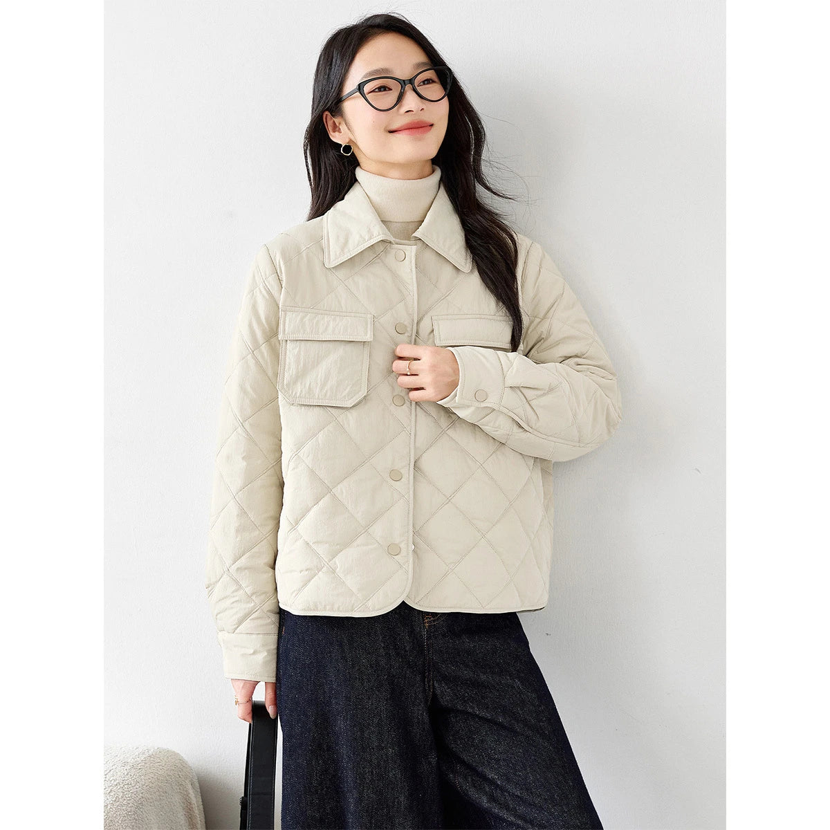Diamond-Quilted Utility Cropped Jacket