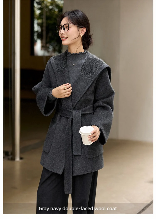 Belted Shawl-Collar Wrap Coat