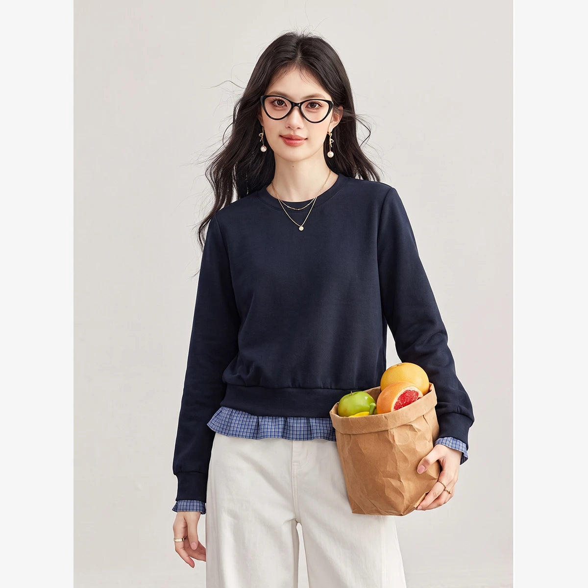 Layered Pleated-Hem Sweatshirt