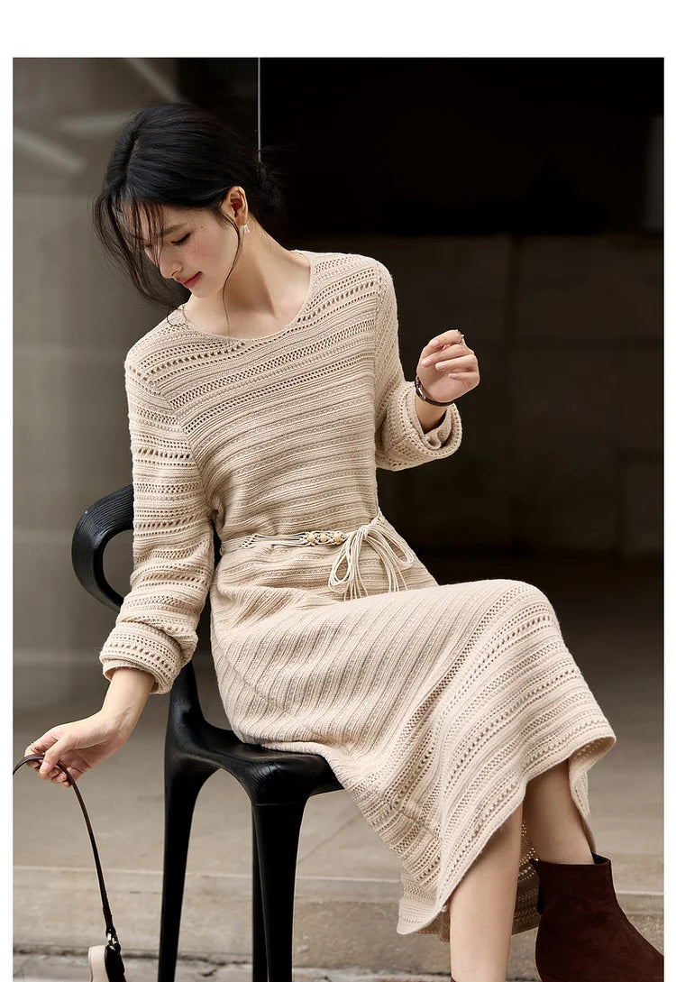 Openwork Long-Sleeve Shift Dress