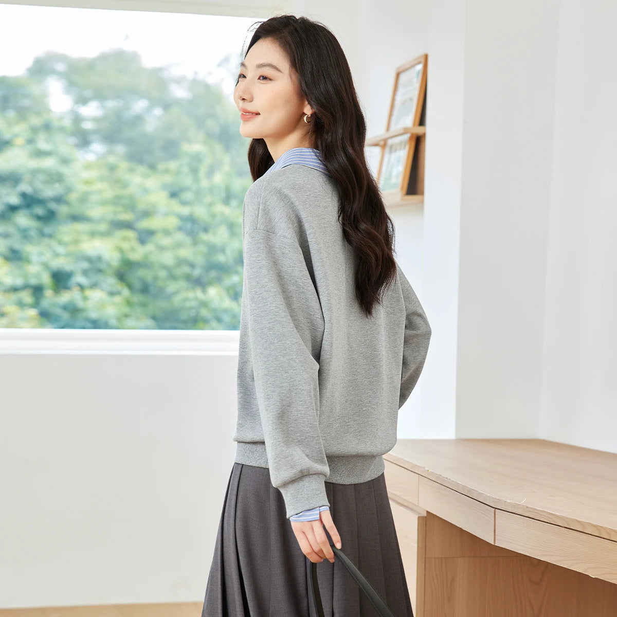 Layered Polo-Collar Sweatshirt