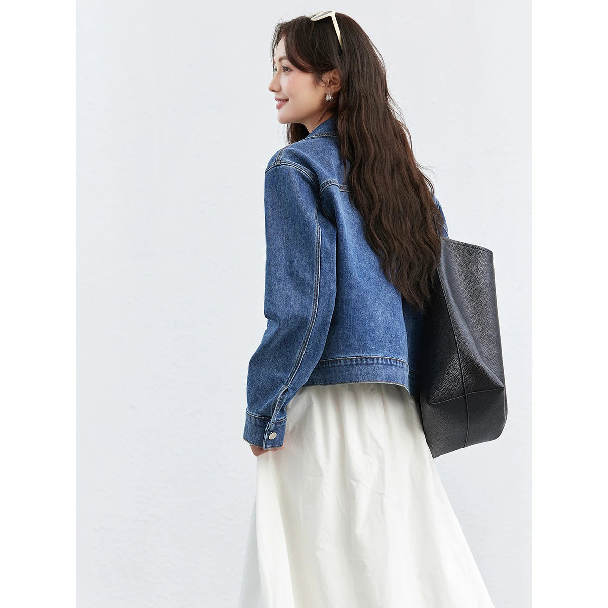 Double-Pocket Cropped Denim Jacket