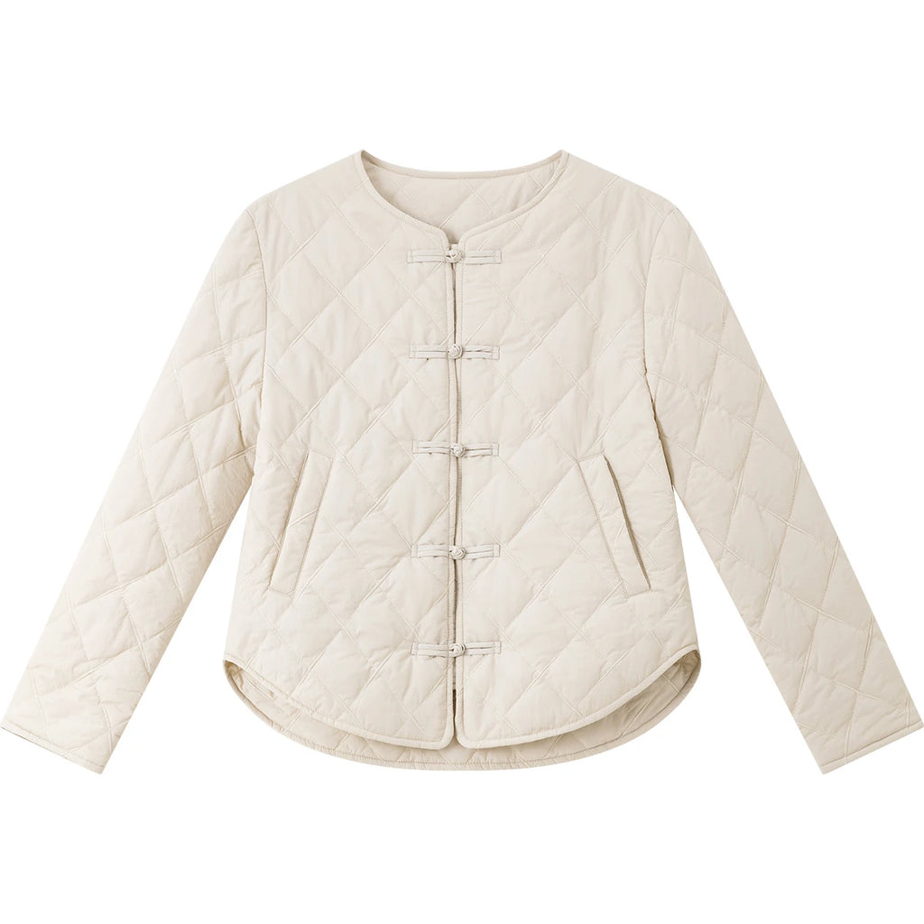 Frog-Button Quilted Curved-Hem Jacket