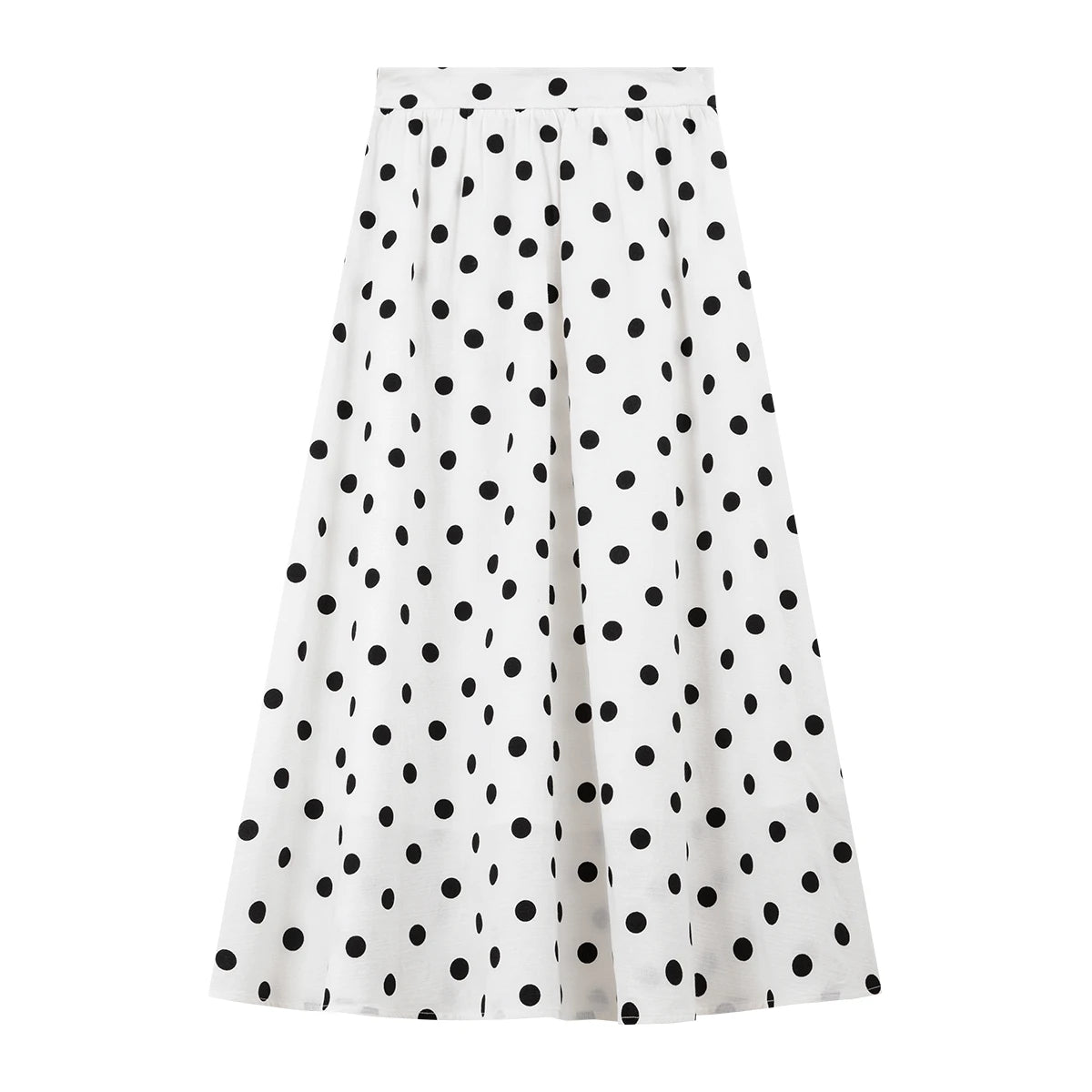 Polka-Dot Button-Front Midi Skirt