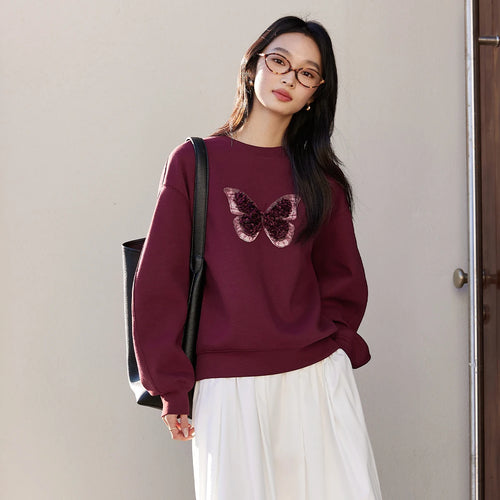 Butterfly-Applique Crew-Neck Sweatshirt