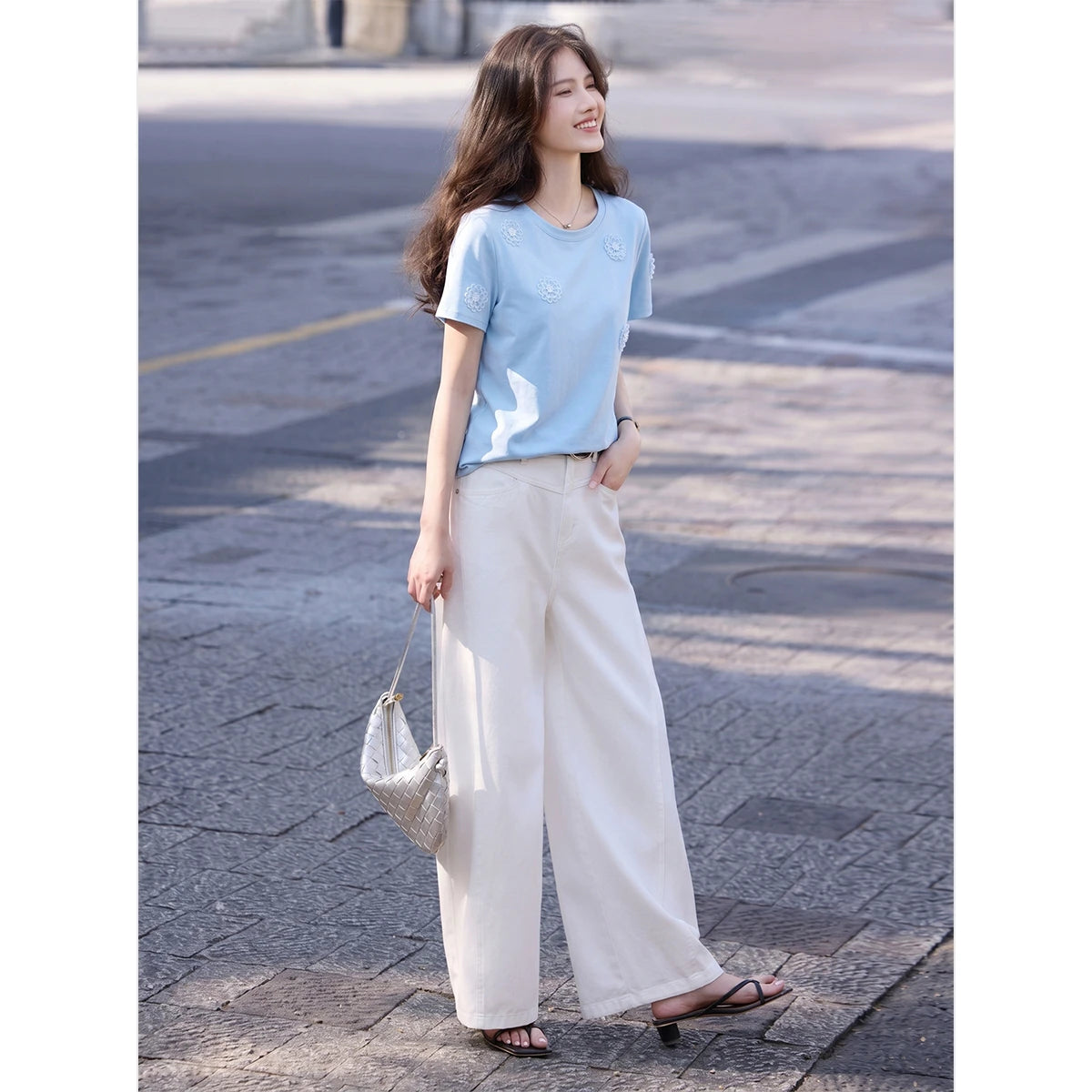 Floral Applique Short-Sleeve Tee