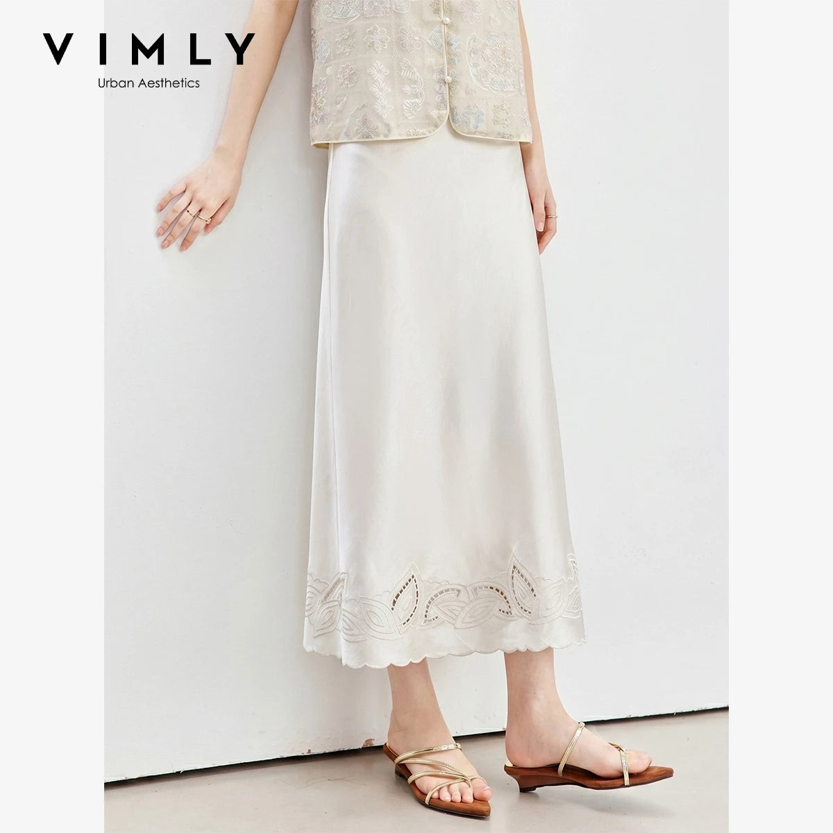 Eyelet-Hem A-Line Midi Skirt