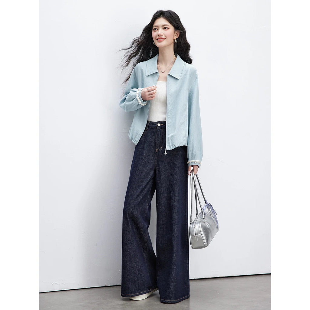 Zip-Front Cropped Shirt Jacket