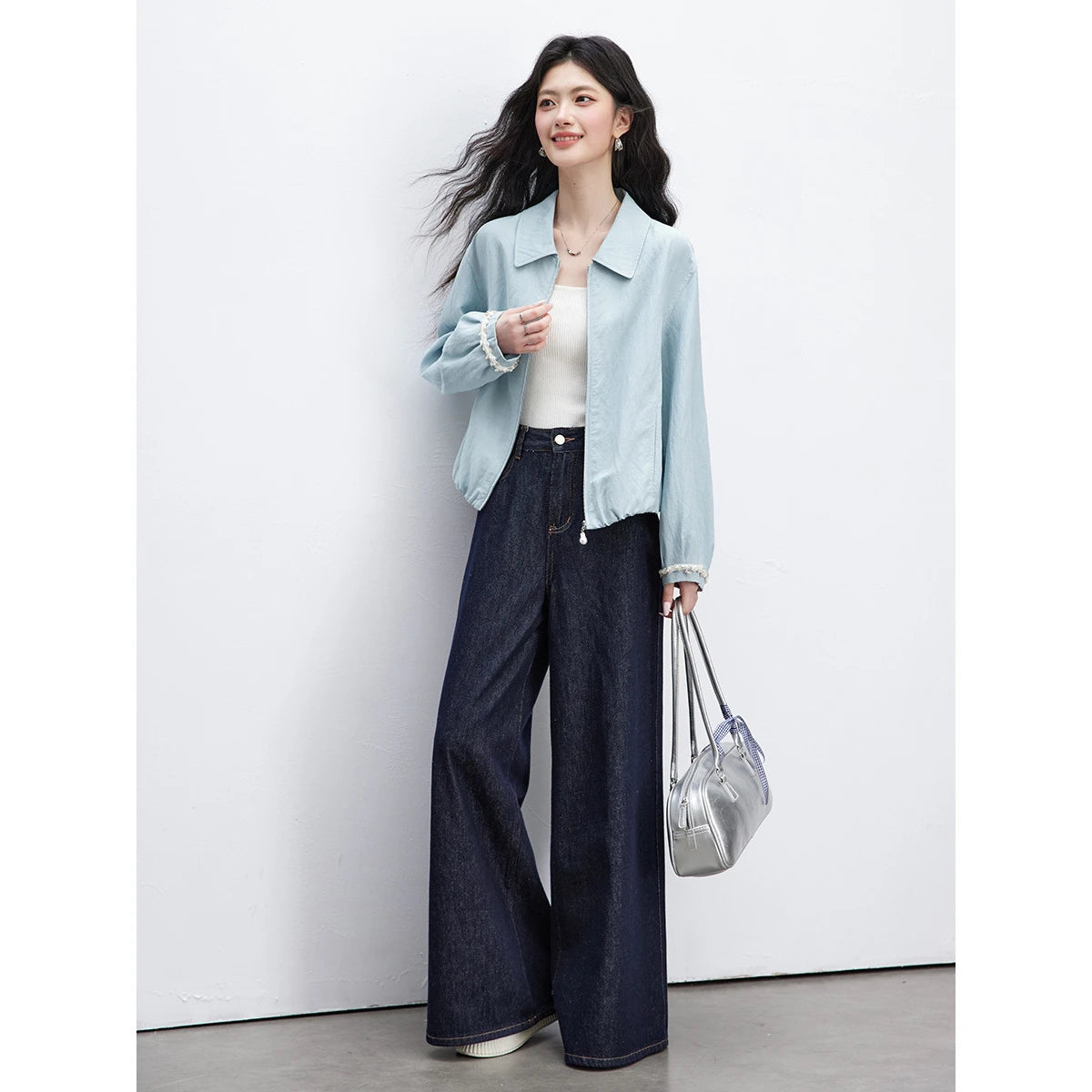 Zip-Front Cropped Shirt Jacket