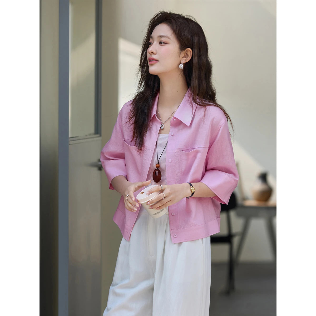 Cropped Short-Sleeve Shirt Jacket