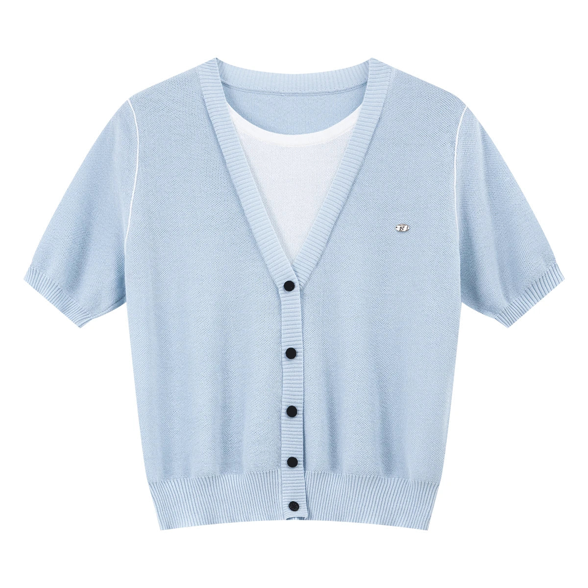 Layered V-Neck Button-Front Knit Top
