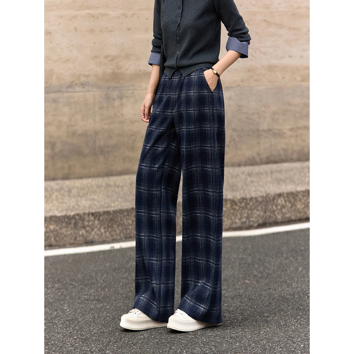 Plaid Wide-Leg Trousers