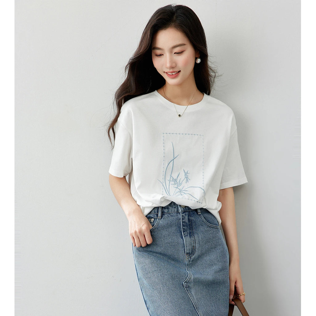 Floral Embroidered Short-Sleeve Tee