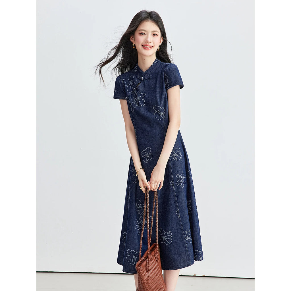 Floral Jacquard Frog-Button Midi Dress