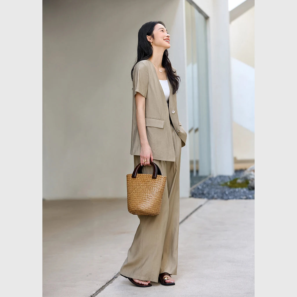 Short-Sleeve Blazer Trouser Set