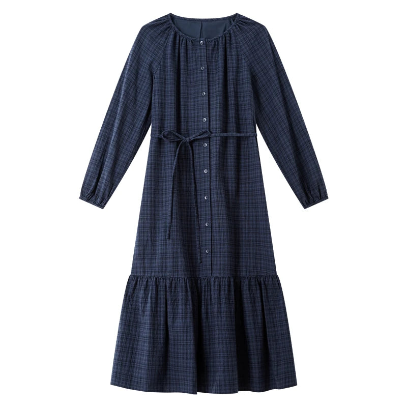 Belted Plaid Drop-Waist Dress