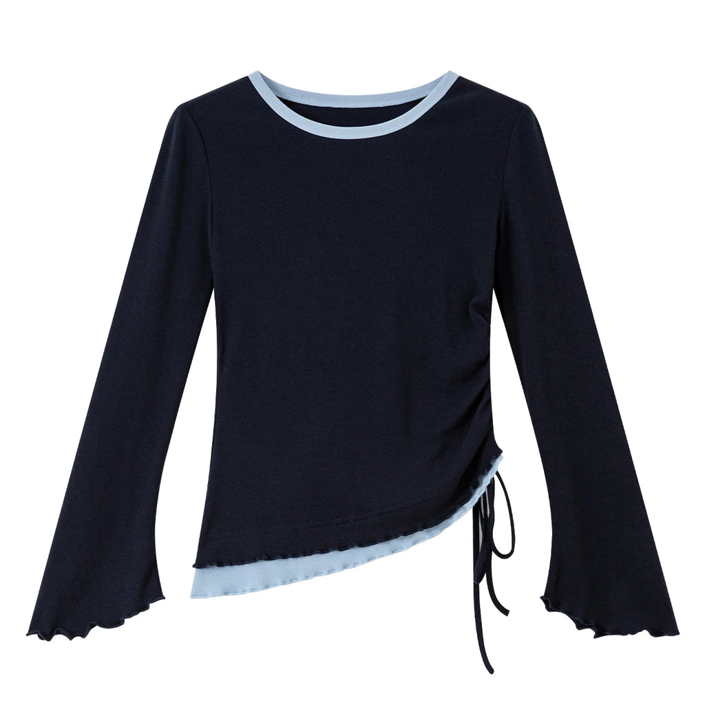 Layered Tie-Hem Long-Sleeve Top