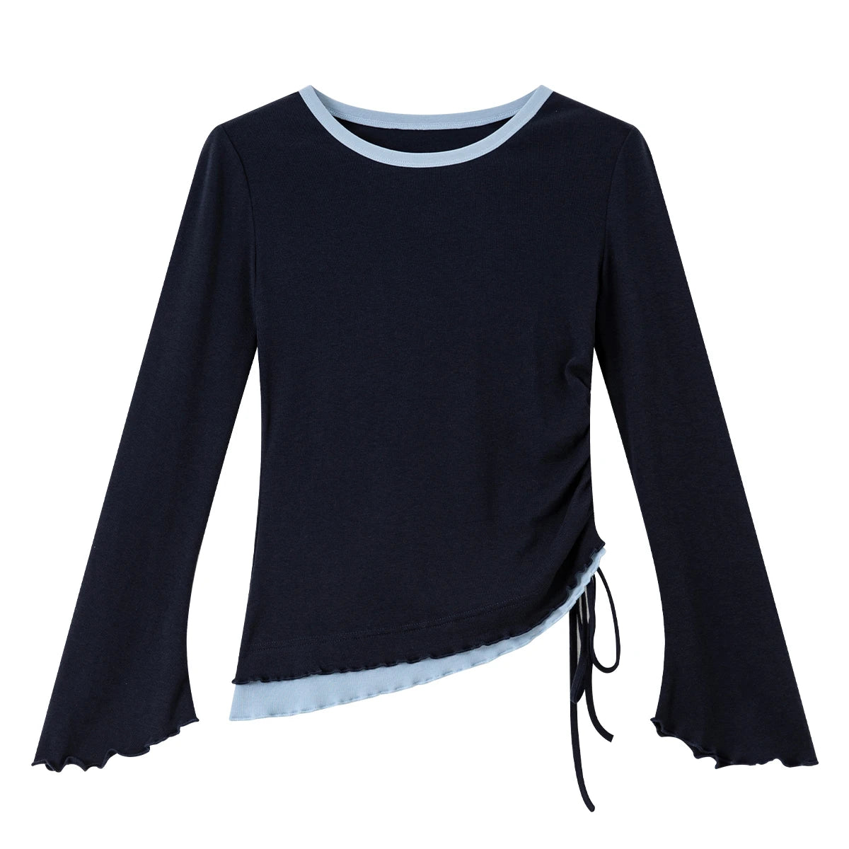 Layered Tie-Hem Long-Sleeve Top